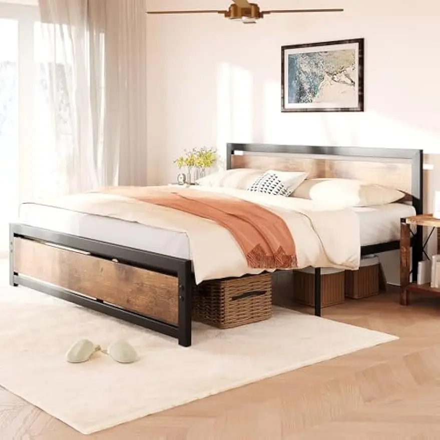 Rám s veľkosťou postele s čelnou doskou, priemyselnou platformou kráľovnou Bedframe Žiadna krabica na pružinu, ľahké zostavenie bez hluku mattr kráľovnej postele