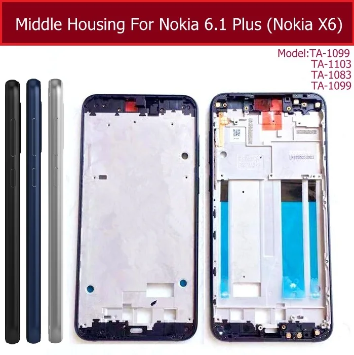 Rám stredného krytu pre Nokia 6.1 Plus x6 TA-1099 TA-1116 TA-1103 TA-1083 Podvozok krytu rána rámu s bočnými klávesmi