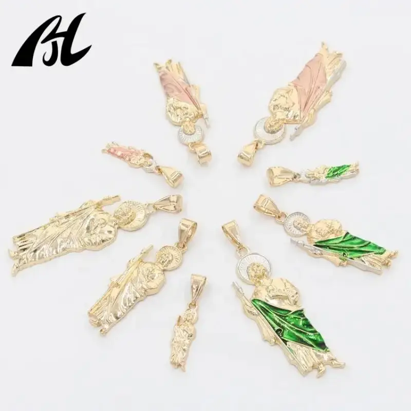 Rôzna veľkosť 14K Pevná dvojfázová zlatá Pulsera San Judas Tadeo Jude Apoštol prívesok 14K Oro Laminado St.Jude 3D šperky
