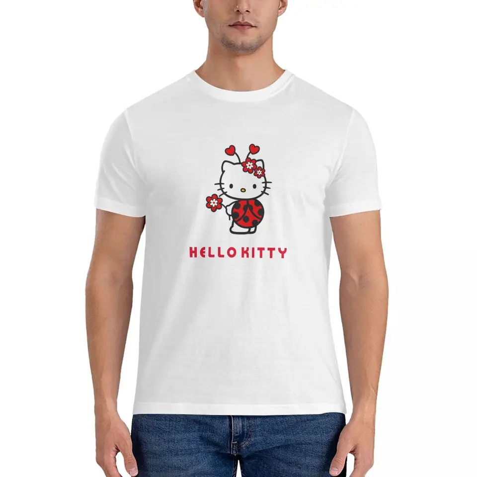 Rôzne tričká Tričká Men Sanrio Hello Kitty Humor Cotton Tete Tritle Crew Neck krátke rukávy tričká Originálne vrcholy