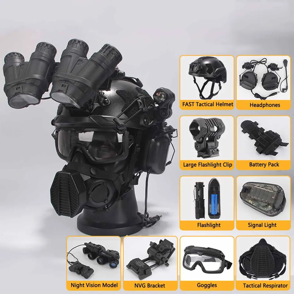 Rýchla taktická prilba s modelom Night Vision Model a NVG Držiak a náhlavná súprava a baterka pre CS Airgun Paintball Shooting, Hunting