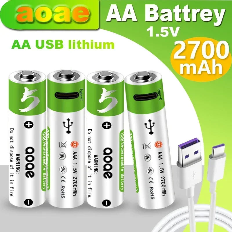 Rýchle nabíjanie 1,5 V AA lítium -iónovej batérie s kapacitou 2700 mAh a nabíjateľnou litium -USB batériou pre klávesnicu hračiek pre klávesnicu hračiek
