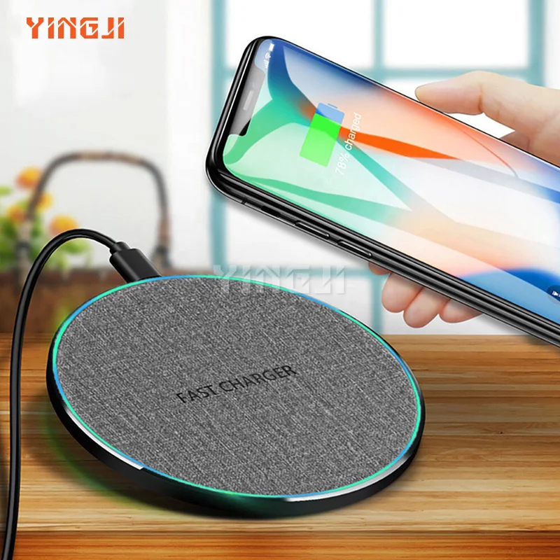 Rýchle nabíjanie 10W bezdrôtovej nabíjačky mobilného telefónu Qi Wireless Cilefet Pad ， Ultra tenká a prenosná ， textúra textílií ， rýchle nabíjanie