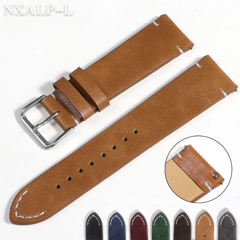 Rýchle uvoľnenie hodiniek Vintage Originálny kožený remienok 18 mm 22 mm 24 mm šitie mužov Ženy Business Universal náramok