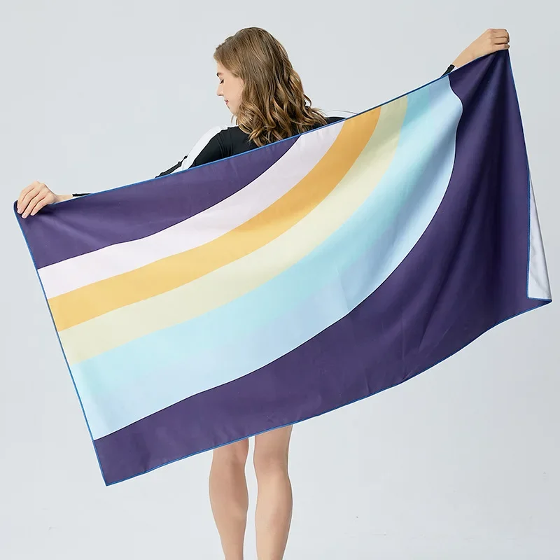 Rýchlo sušená plážová uterák Outdoor Plave Shawl Suncreen Sunsar Beach Towel Microfigber Mitleting Tlač prímorskej sviatkov Fial 2