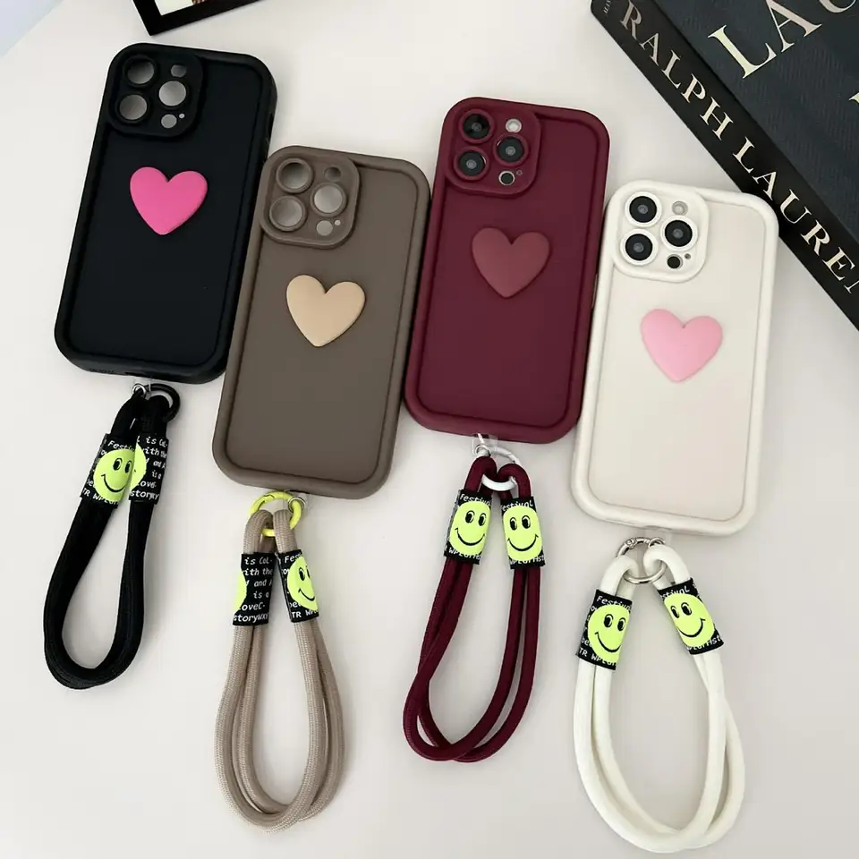 S 23 21 22 24 Cute 3D Love Heart Silikone puzdro pre Samsung Galaxy S21 S23 S20 Fe S24 S22 Plus ultra mäkký kryt so zavesením lana