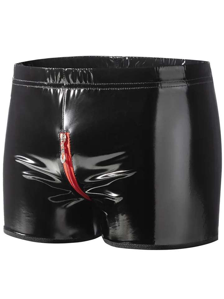 S-5XL mokrý vzhľad PVC Boxer Shorts Shiny Faux PU kožené boxery zips Otvorené kmene rozkrokov Men bokserki calzoncillo briefs ropa