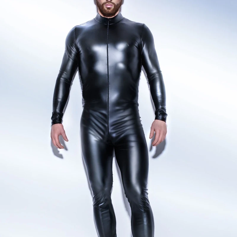 S-5XL pánske podradie PU PU LINKA CATSUIT PREDNÁ ZIPPER NA KROTCH BODYSUIT FETISH