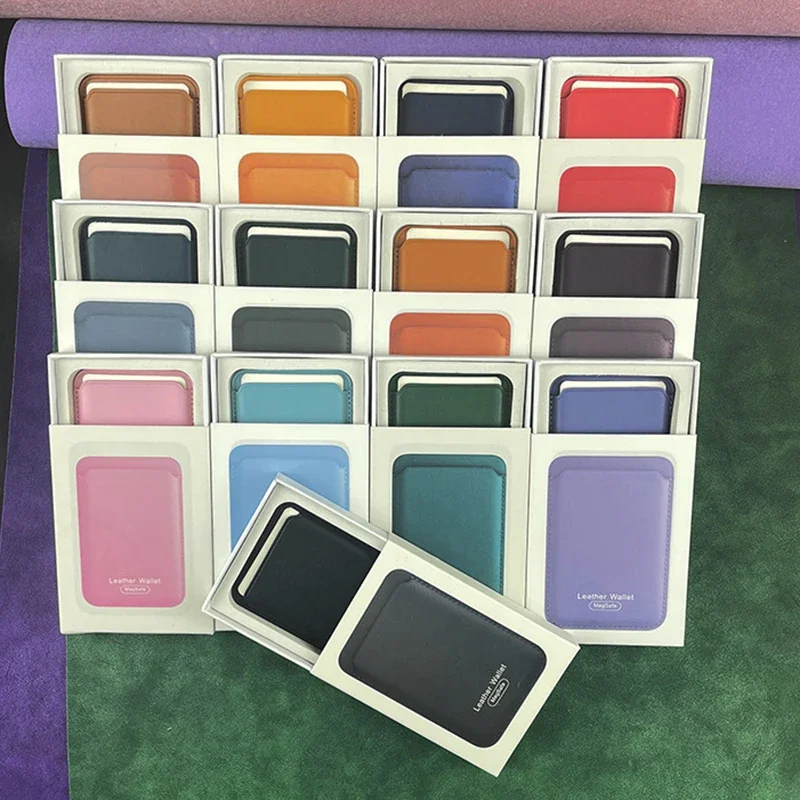 S boxom pre Apple Magsafe kožené magnetické karty držiteľa karty pre iPhone 13 12 14 15 16 Pro Max.