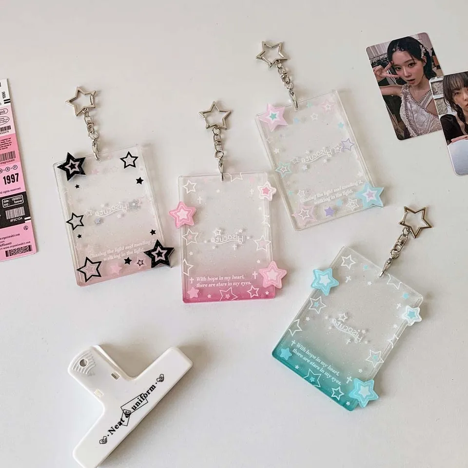 S Keychain Kórejským držiakom karty v štýle Transparent Star Polaroid Photo študentská karta kryt karty puzdro akrylové ID držiteľov karty