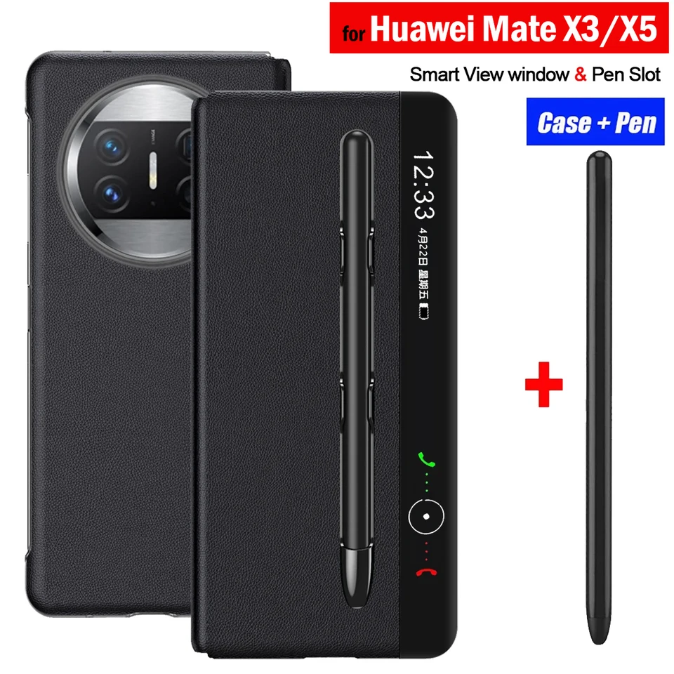 s kliešťovým krytom slotu dotykového pera pre huawei mate x3 x5 kožená koža s inteligentným výhľadom na ochranu kapa pre huawei mate x5 x3 5g fonda