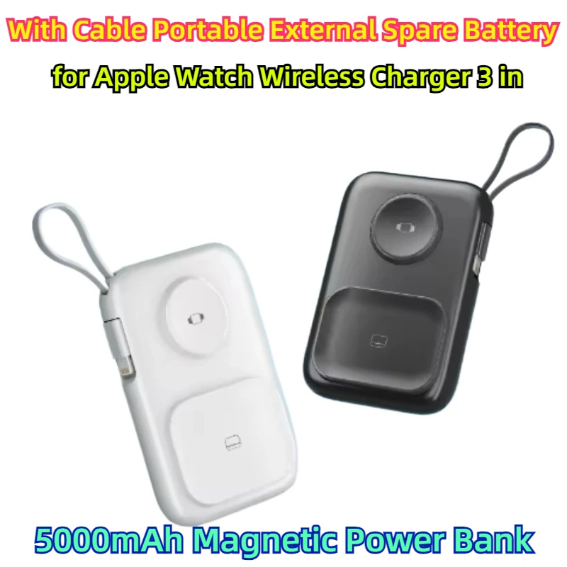 S káblom prenosná externá náhradná batéria pre Apple Watch Wireless nabíjačka 3 v 5000 mAh magnetickej energii pre sledovanie iPhone