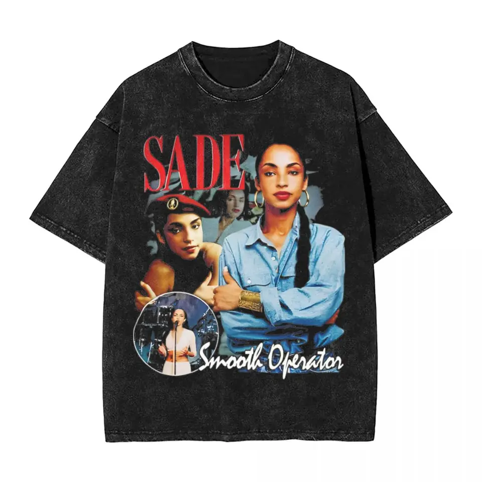S-Sade Adu Singer 80. roky Hudobné tričká Hip Hop Washed Krátke rukávy Nadmerné tričká Men Dámske topy Tops Streetwear tlačené tričko