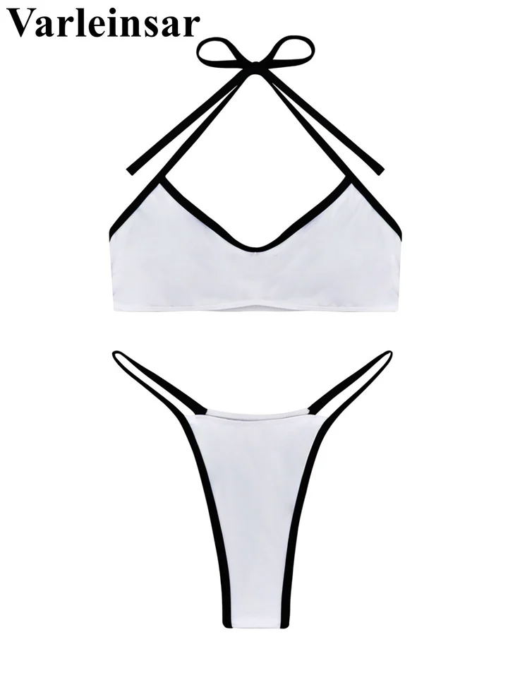 S - XL Halter Mini Thong High Netgr Cut Bikini Female Swimsuit Ženy plavky Dva kady Bikini Set Bather Praveping Suit Swim V6248