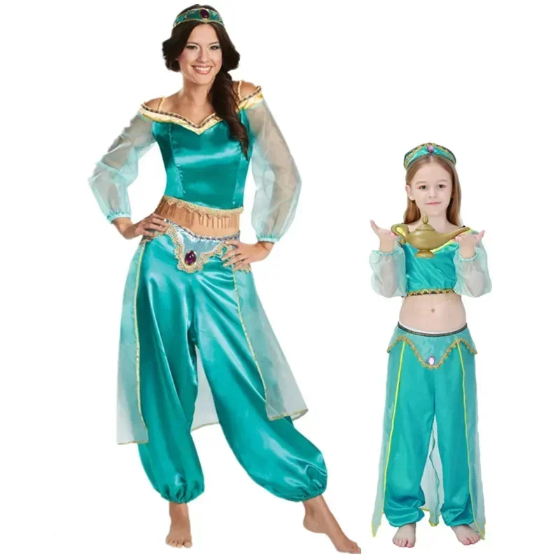 S-XXL Nové dospelé deti Ženy Dievčatá deti anime Aladdin princezná Jasmine Cosplay kostým Halloween Party oblečenie