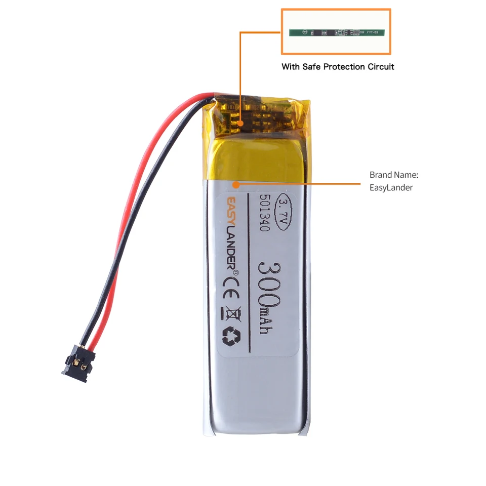 S zástrčkou 501340 3,7 V 300 mAh lítium polymérny nabíjateľná batéria pre GPS DVR nahrávacie pero LED LIGHT -LIGHTSILNU KUSÍN TWS