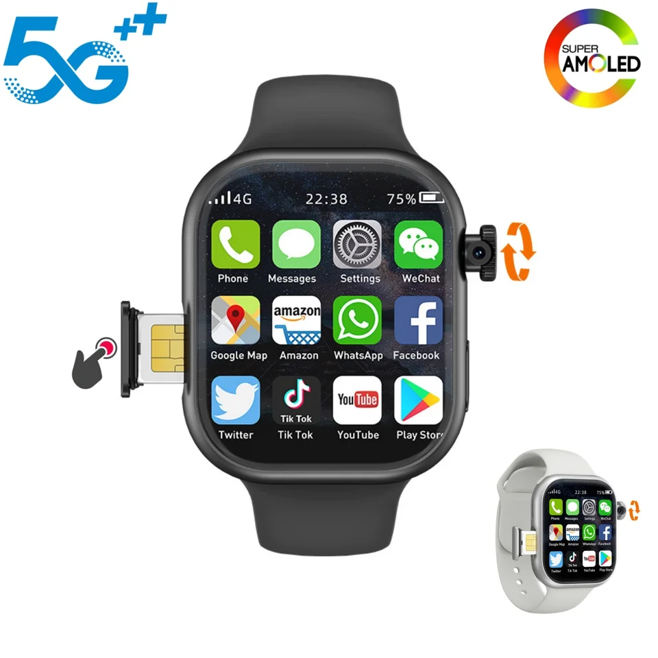 S10 Smart Watch 4G Android 9,0 2,29 palca AMOLED SMARTWATCH S SIM kartou 180 ° Rotačný fotoaparát GPS WiFi Google Play 128 GB Storage