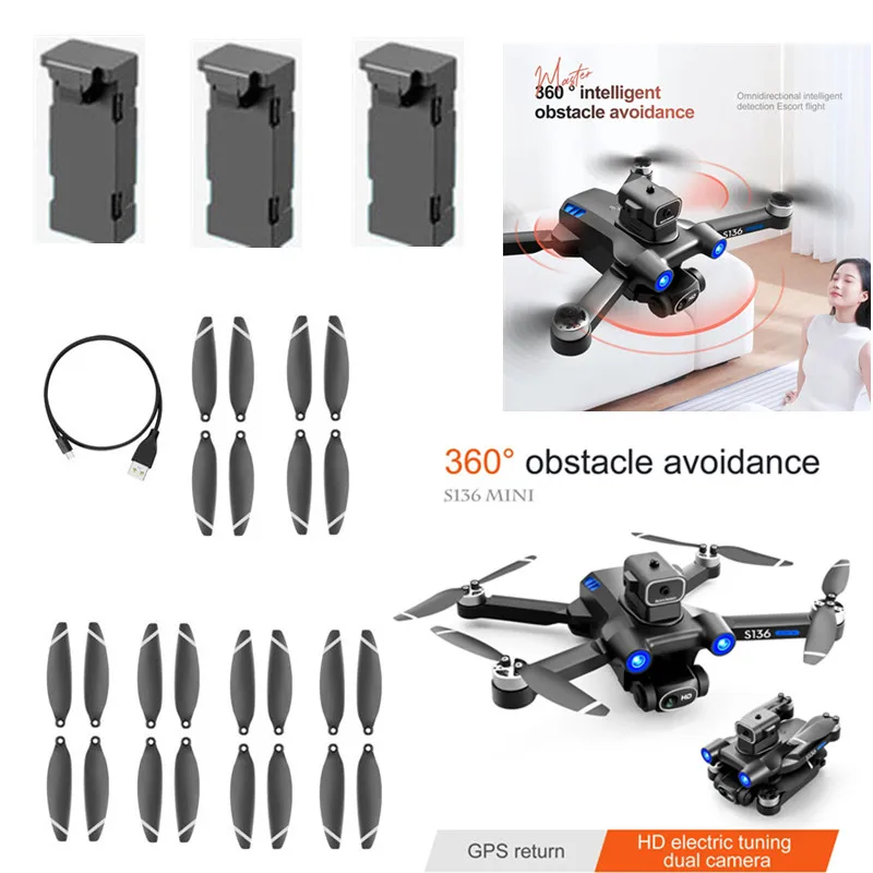 S136 GPS RC DRONE BATTERSKÁ BATÉRIA 3,7V 2000MAH batéria /vrtuľa /USB pre S136 RC QuadCopter S136 Drone Batter Arm Blades Toy S136 DRON