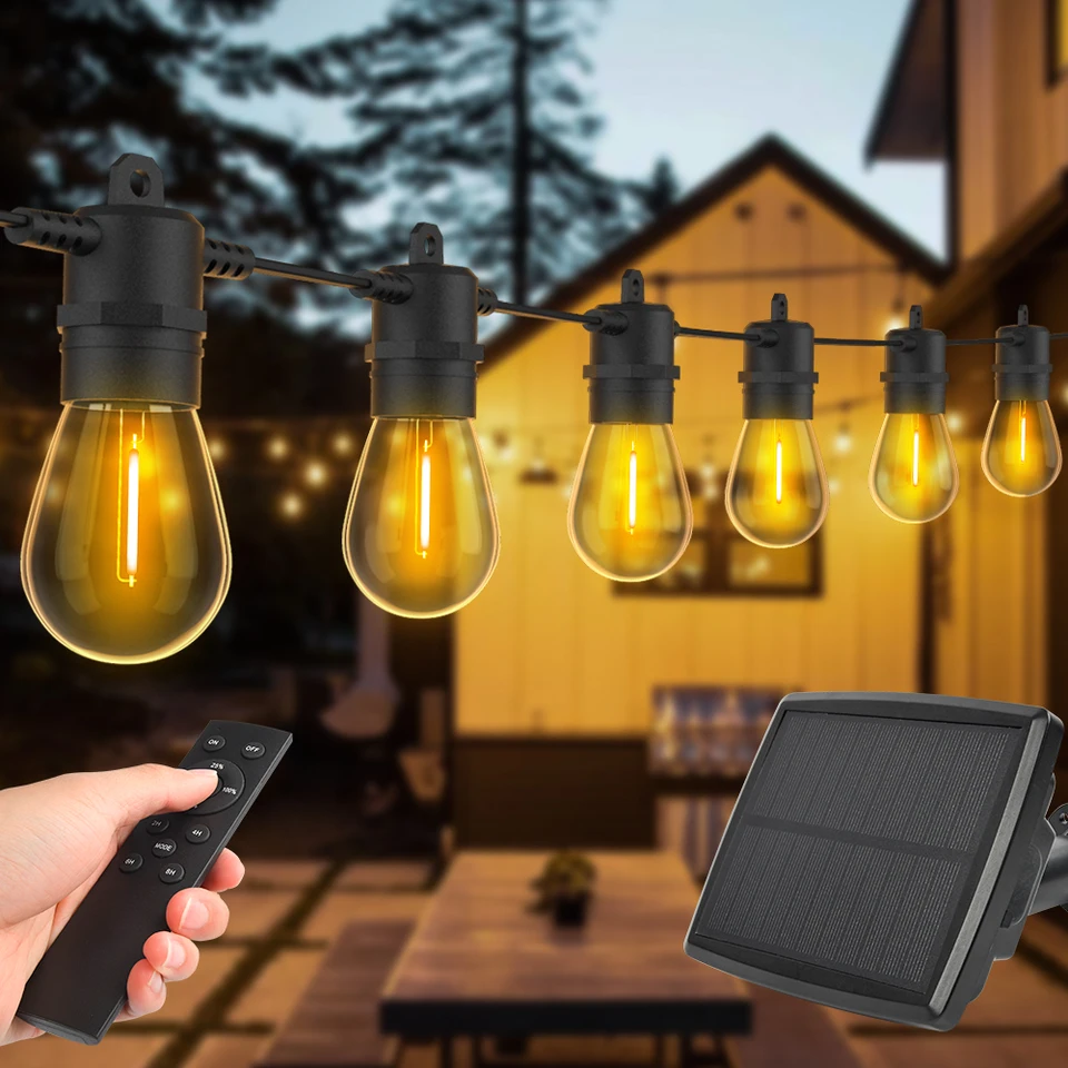S14 LED solárna šnúra Light Outdoor IP65 nepremokavá vianočná dekorácia 15 žiaroviek retro kemping garland záhradná párty rozprávková lampa