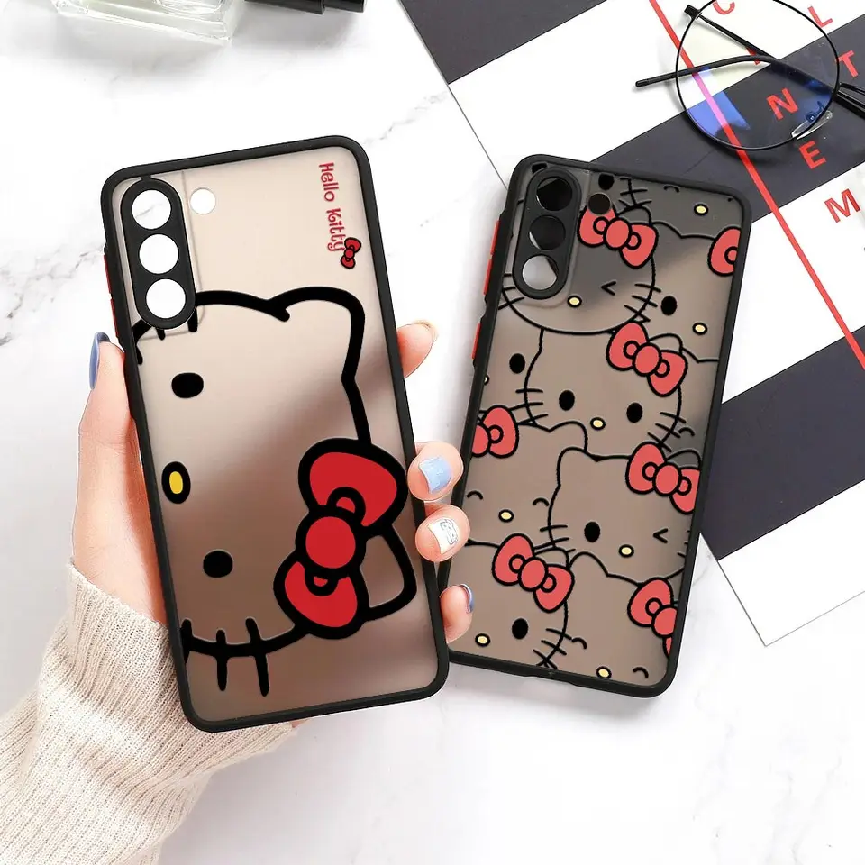 S23 Ultra Case pre Samsung Galaxy S24 S23 S22 Ultra S20 S21 Fe Plus 5G S10 S24 Púzdro telefónu MATTE CLEAR OBLASŤ HELL KITTY CUTE CAT