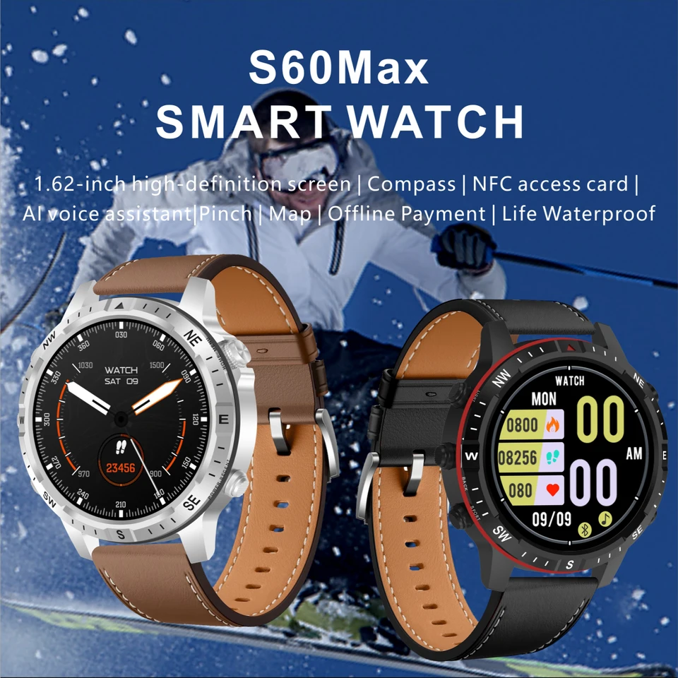 S60max Wireless Smartwatch Bluetooth Talk 1.62 palca Full Touch 500+ Dial Trh Trh Sports Health Monitor Multifunkčných mužov hodinky