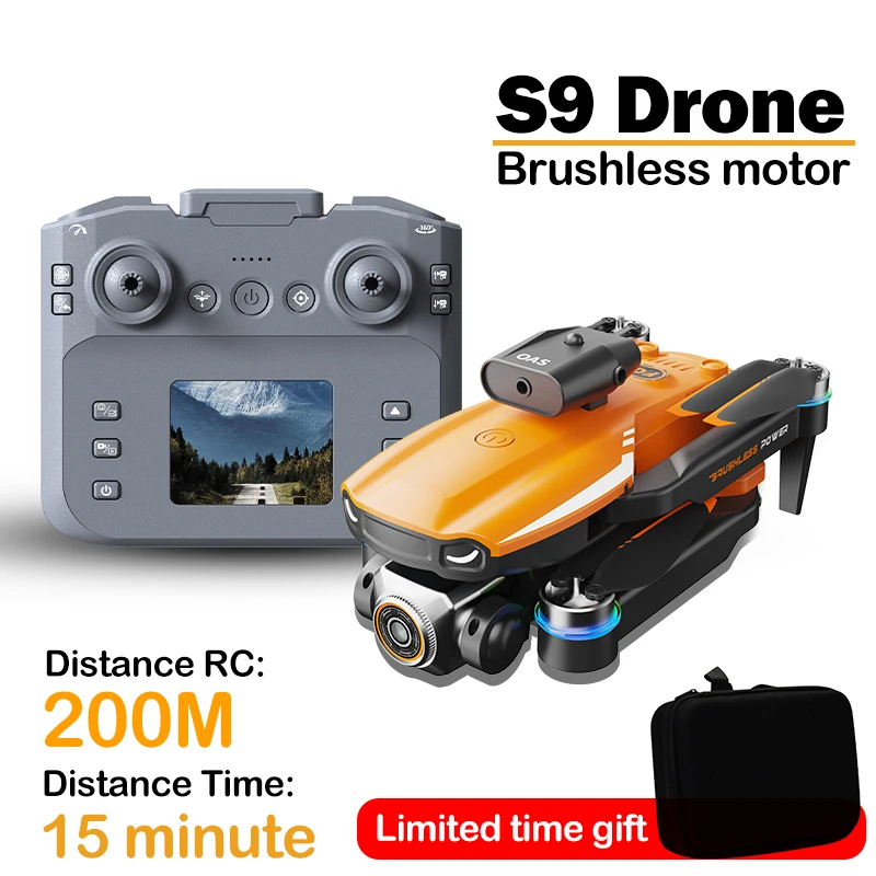 S9 Brushless Motor Drone s 360 ° Prekážkou vyhýbaním sa 4K HD DRON DRON DRON NEDOŽIDLÁ MODE LCD RC QUADCOPTER Hračky skladacieho robota
