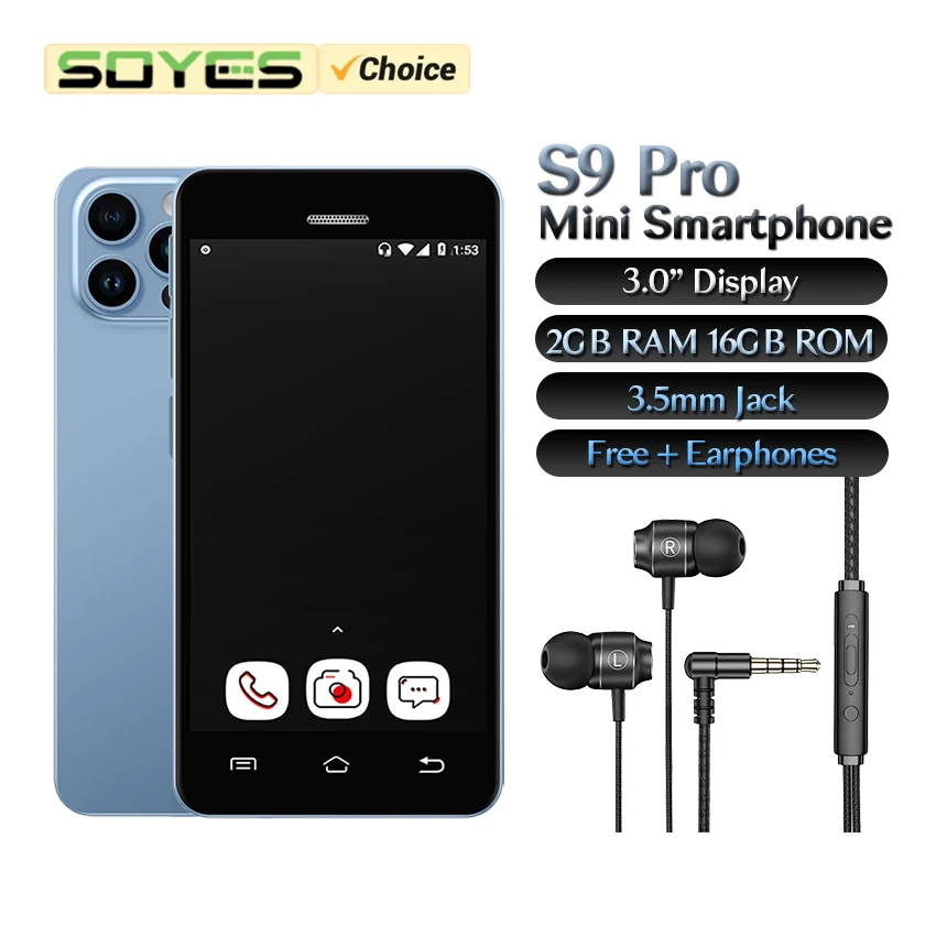 S9 Pro Mini Android8.1 Smart Phone 3.0 '' Displej 2 GB RAM 16 GB ROM s 3,5 mm Jack 3G malý telefón