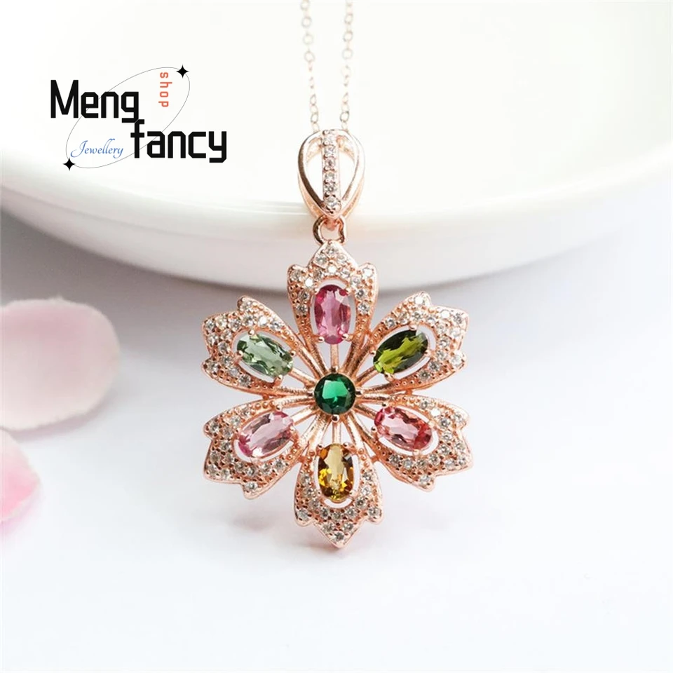 S925 Silver Natural Tourmaline Vynikajúci elegantný jednoduchý vysokokvalitný prívesok dúhová farba Populárny módny šperky darček