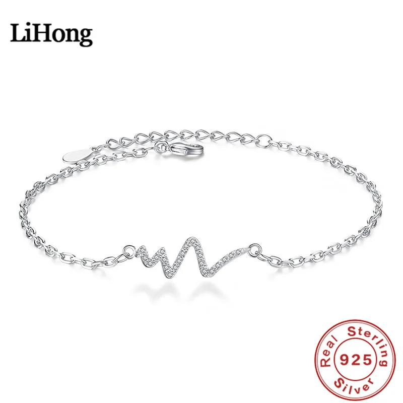 S925 Sterling strieborný náramok EKG zirkón módny náramok žien zásnubné kúzlo šperky darčeky