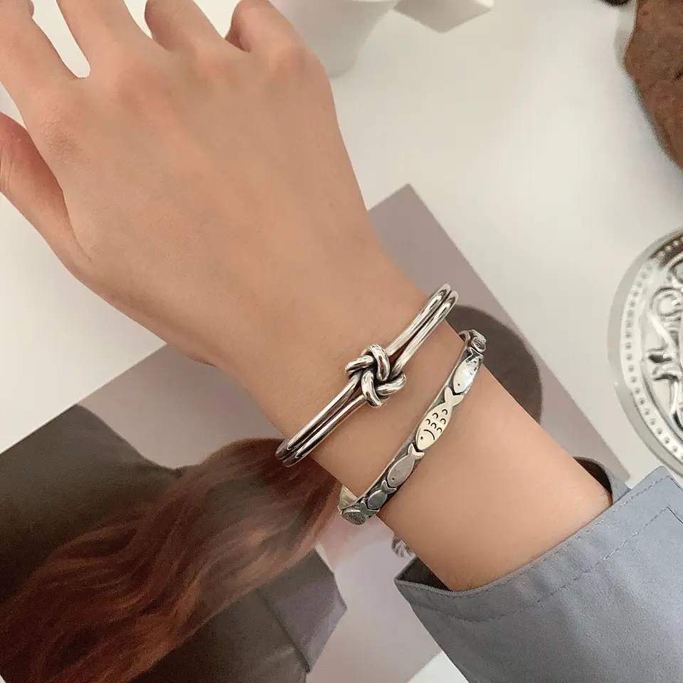S925 Sterling strieborný náramok pre ženy zviazal uzol Simple retro náramok veľkoobchod