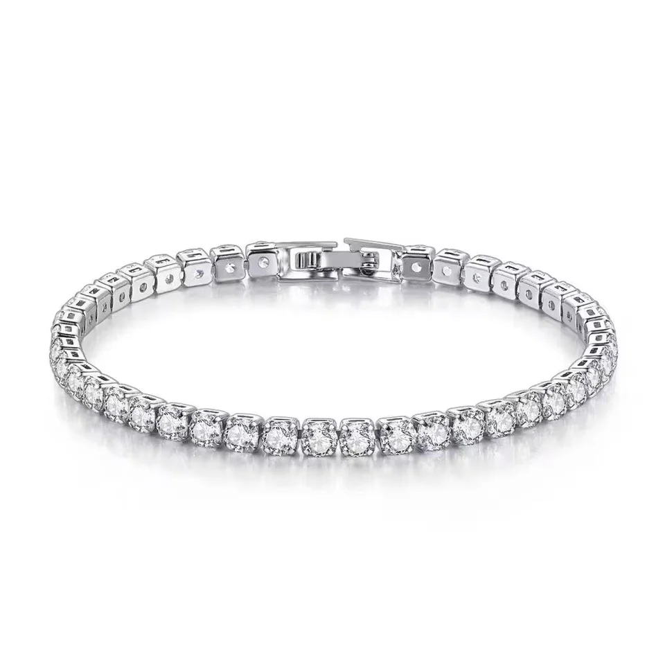 S925 Sterling strieborný náramok zirkónia tenisový loptička módna módna zásnubná svadobné kúzlo šperky 4 mm 16-20 cm
