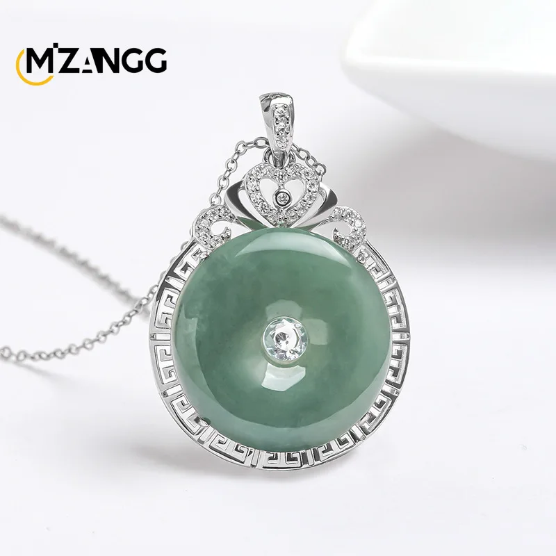 S925 Striebro Vykladané prírodné a Tovar Jadeite Oil Zelený mierový gombík prívesok ľadový typ jade jadrlace vysoké luxusné šperky