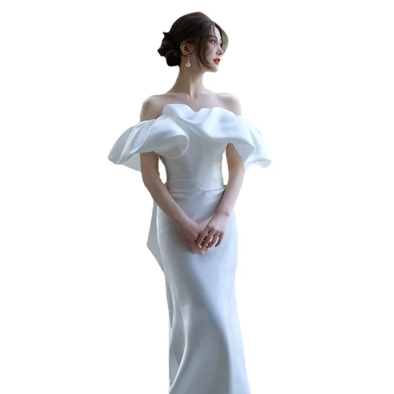 S9892 2024 Nová nevesta High-End Simple Go out Out Vitajte Temperamentu po priadze Satin Satin Satin Plus Plus veľkosti večerné šaty