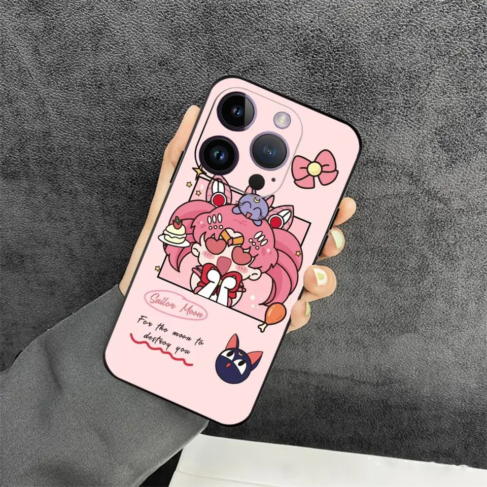 S_SAILOR M_MOON PASE pre iPhone 15 Pro Max 14 13 12 11 x xr xs xsmax 8 7 plus Mini Soft Black Cover