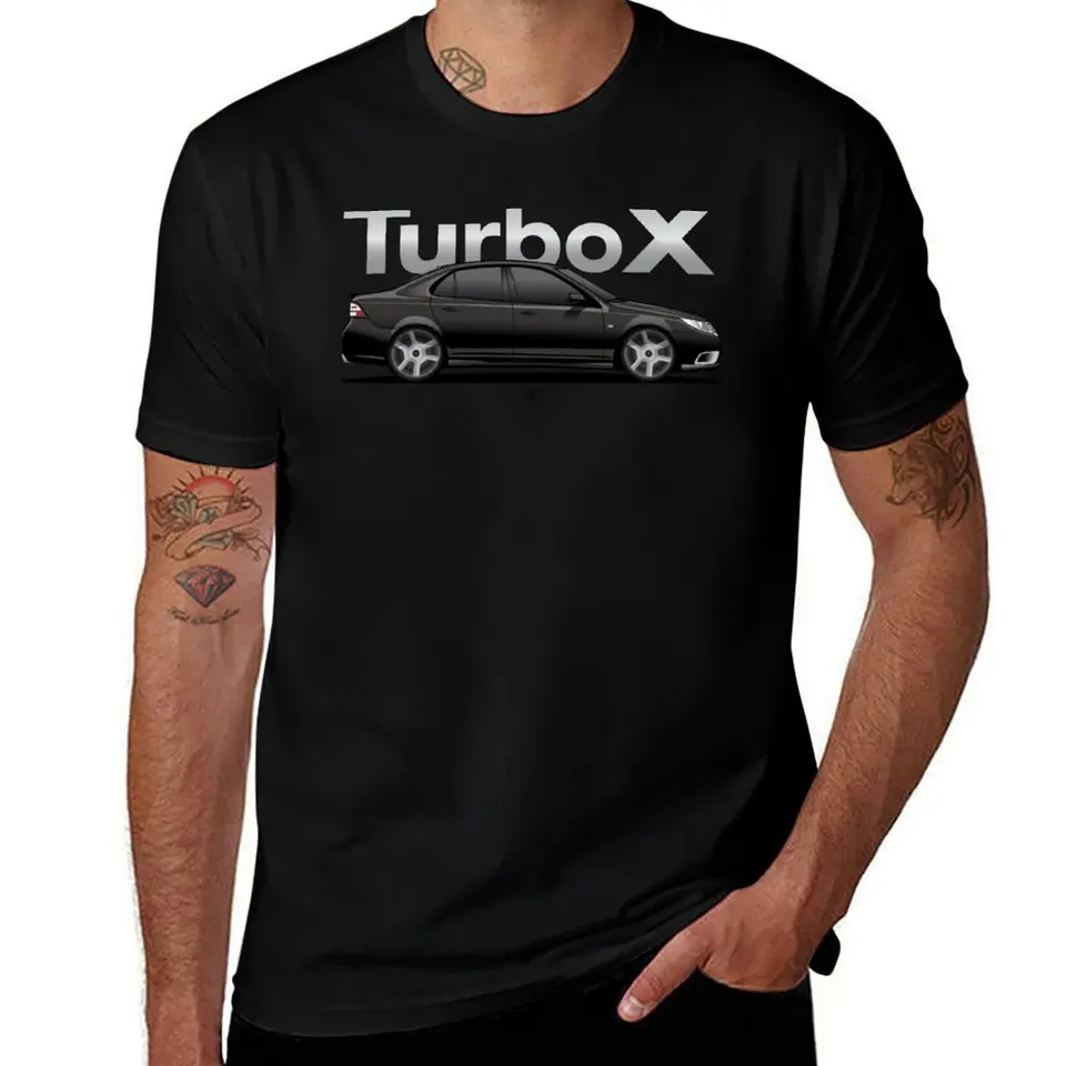Saab 93 Turbo X Aero Ilustrácia čierne tričko Vintage Grafické tričko Colné grafické tričko Čierne tričká pre mužov