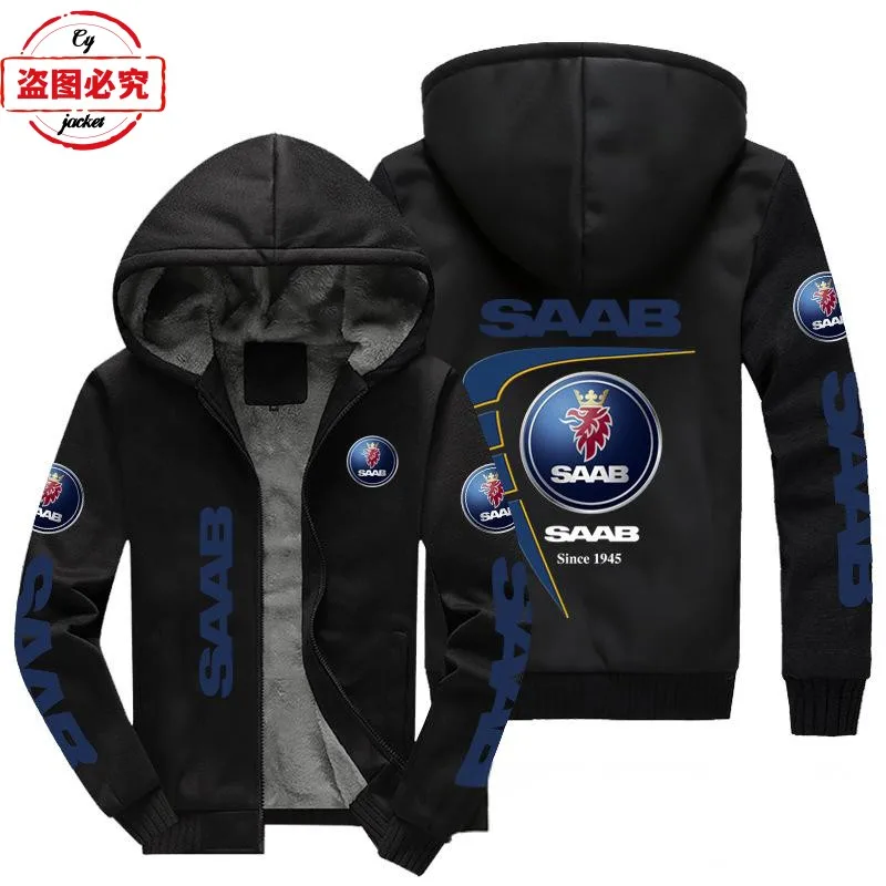 Saab Car Logo Tlačená bunda Mikina pánske fleece kapucňa bunda Saab Team Uniforma