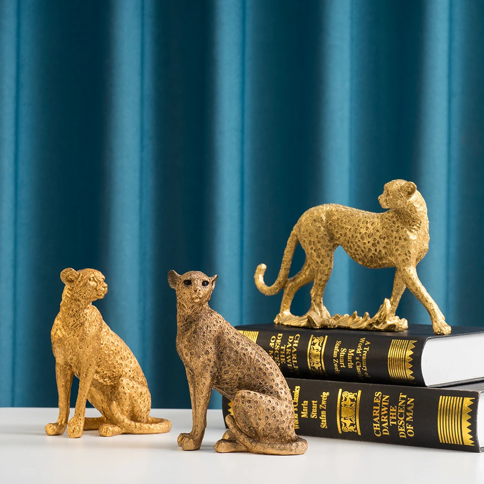 Saakar Resin American Gold Leopard Gepard Gepard Animal Ornament Model Zberateľné zbera