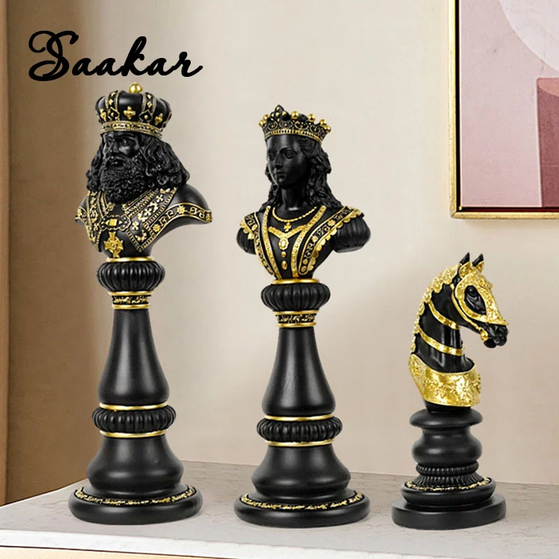 Saakar Resin New Chess Obývacia izba Dekorácia Zbierka Socha King Knight Queen Domáca kancelária Desktop Príslušenstvo Objekt Položka