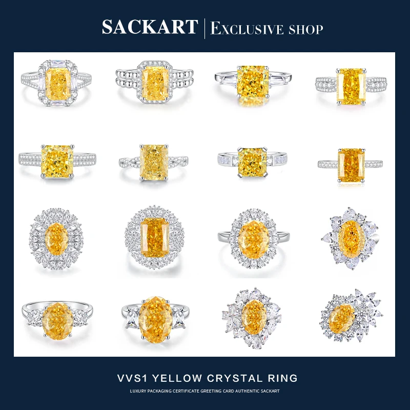 Sackart Paraiba Ring Lab Grown Yellow Crystal 925 Silver Agl certifikát Sterling Women Rings Rings zásnubné prstene pre ženy