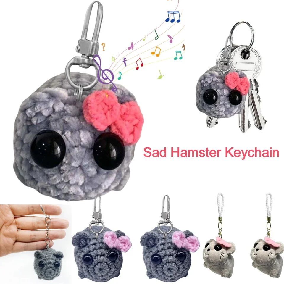 SAD HACSTER MEME Sound Hudba plyšová hračka roztomilý škrečok plyšový keychain figúrka mäkká hračka plnená živočíšny kľúče kľúča reťazec kľúča