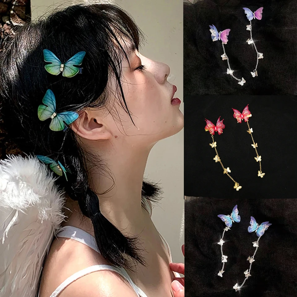 Sada 5 cm/2/6ks strieborné klipky Dievčatá Sladké motýľové klip na vlasy klip Barrette Hairgrip pre ženy módne roztomilé doplnky