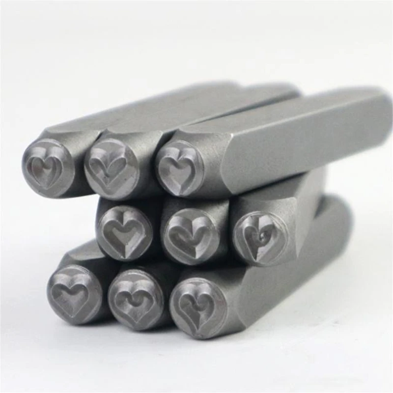 Sada 9 kovových známok 3/6 mm Srdcový náradie pre šperky na výrobu DIY Art Crafts Kožená kovová pečiatka nástroja