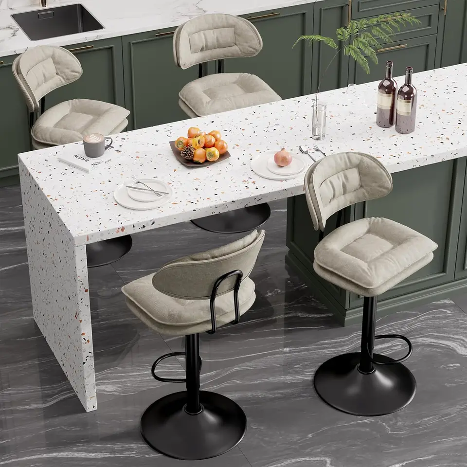 Sada barových stoličiek 4, moderné nastaviteľné otočné pulty výška Barstools for Kitchen Island, dvojvrstvové čalúnené barové stoličky