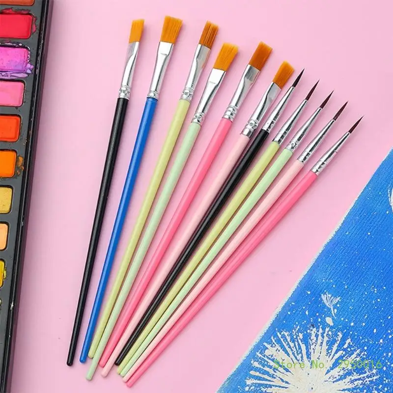 Sada kefiek Art Paint, 10ks ručne maľované nylonové kefy na vlasové kefy pre akryl, akvarel, olejový kvaš
