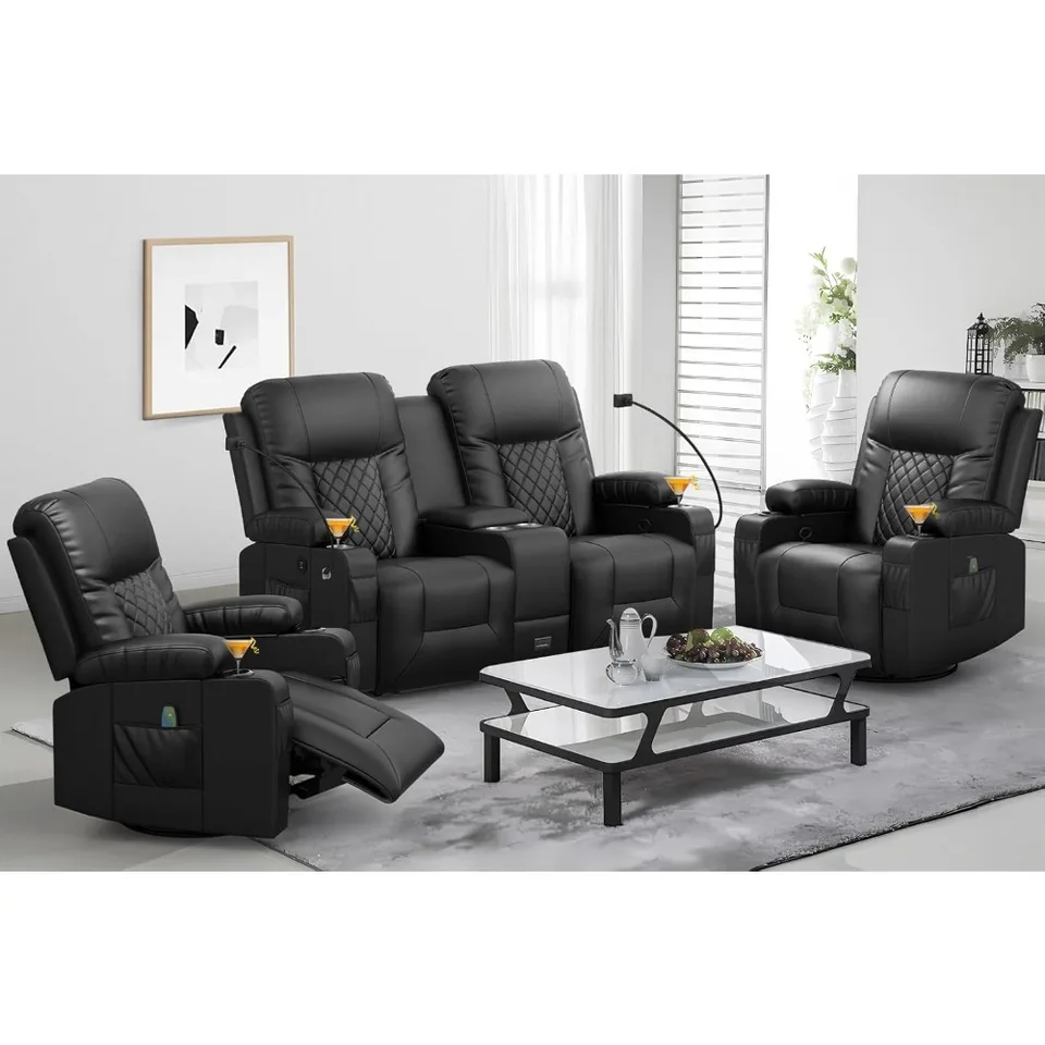 Sada nábytku v obývacej izbe, kreslo Loveseat a 2PC Masážné kreslo kresla, luxusná sklama pohovka 3pc set pre obývaciu izbu (2+1+1)