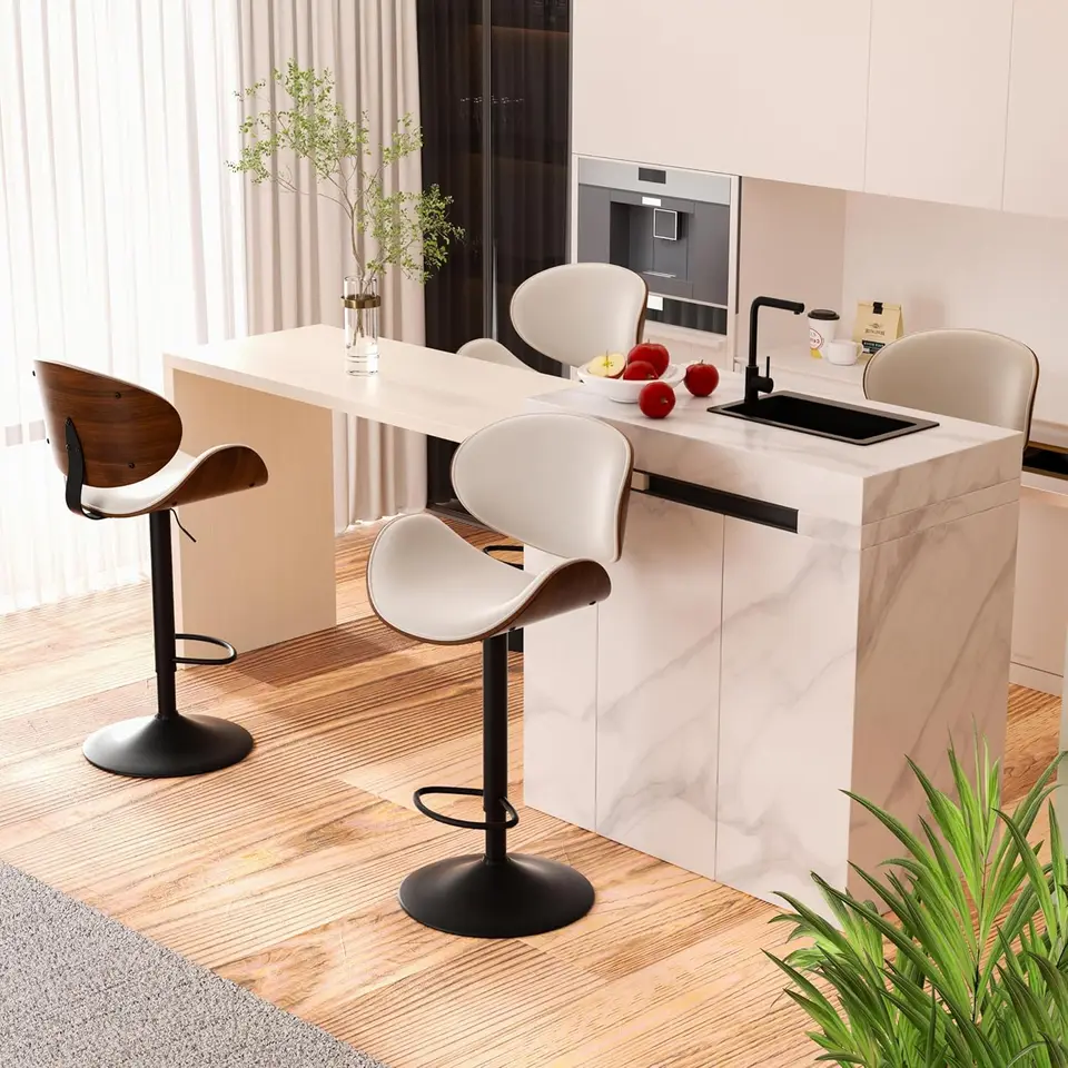 Sada otočných barových stoličiek so 4 sedadlami nastaviteľnou výškou 23.5-32.5in Bentwood Barstools s chrbtom a koženou kožou čalúnené kožené čalúnenie