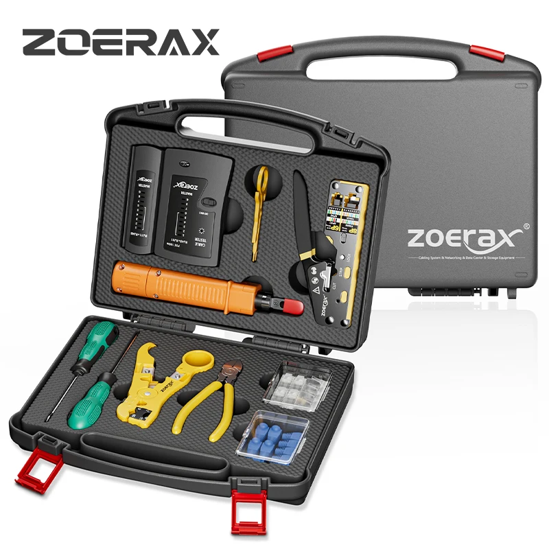 Sada sieťových nástrojov, Zoerax RJ45 Cripp Tool Kit Prejdite Crimper RJ45 Crimping Tool, Tester kábla, nástroj Punch Down, Stripper