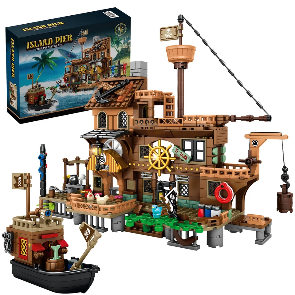 Sada stavebných blokov Pirate's Wharf Center, remeselnícke remeselníky ， hračky pre domácich majstrov ， deriváty animácie ， detské hračky