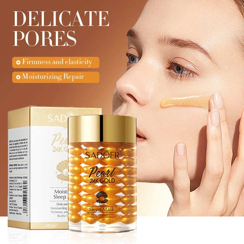Sadoer 24k Golden Pearl Collagen Sleep Face Mask Mask Zvlhčovanie zvlhčujúci Hydratačné hydratačné masky na tvár