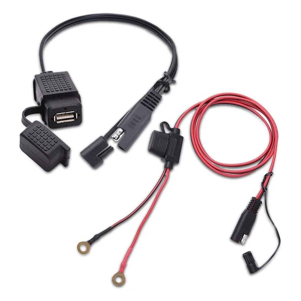 SAE na USB káblové adaptér nepremokavé nabíjačka USB Quick 2.1a port s inline poisťovou pre motocyklové mobilné tablety GPS